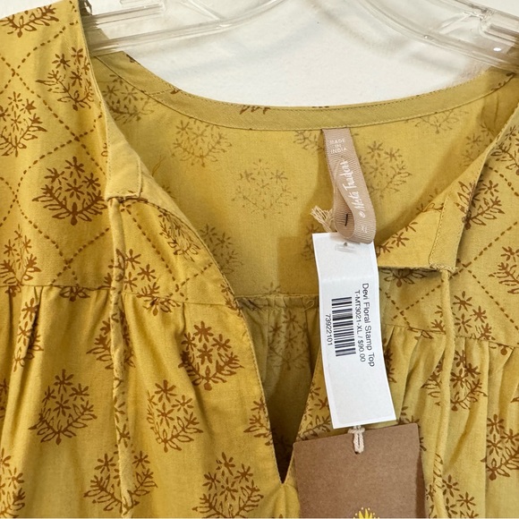 NWT Mata Traders Stamp Top Mustard Yellow Peasant Blouse Boho Tunic 100% Cotton - Picture 6 of 9